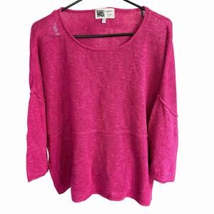 Habitat Linen Blend Sweater Hot Pink XL Coastal Colorful Womens Career Feminine